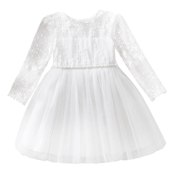 JSGEK Girl Fall Winter Clothes Toddler Girls Velvet Twirl Dress Long Sleeve Party Dress for Baby Girls White 100