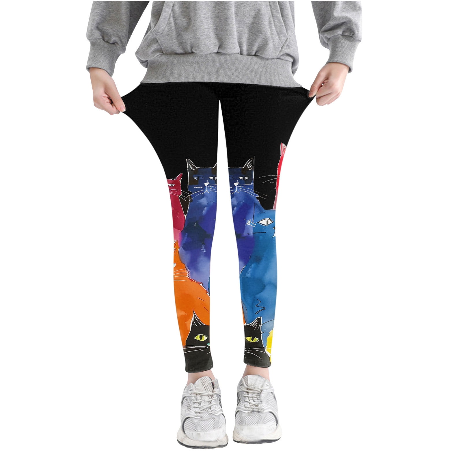 JSGEK Girls' Cat Print Leggings High Waist Stretchy Yoga Pants Workout ...
