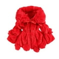 thumbnail image 1 of JSGEK Girls' Faux Fur Coat Winter Warm Hooded Jacket Fluffy Plush Outwear Red 5-6 Years, 1 of 6