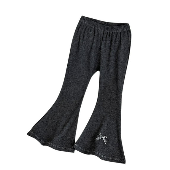 JSGEK Girls' Flare Pants Wide Leg Trousers Elastic Waist Ribbed Comfortable Bottoms Kids Bell Bottom Trousers Black 8 Years