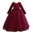 thumbnail image 1 of JSGEK Girls Flower Vintage Floral Lace 3/4 Sleeves Floor Length Dress Wedding Party Evening Formal Pegeant Dance Gown Red 7-8Years, 1 of 6
