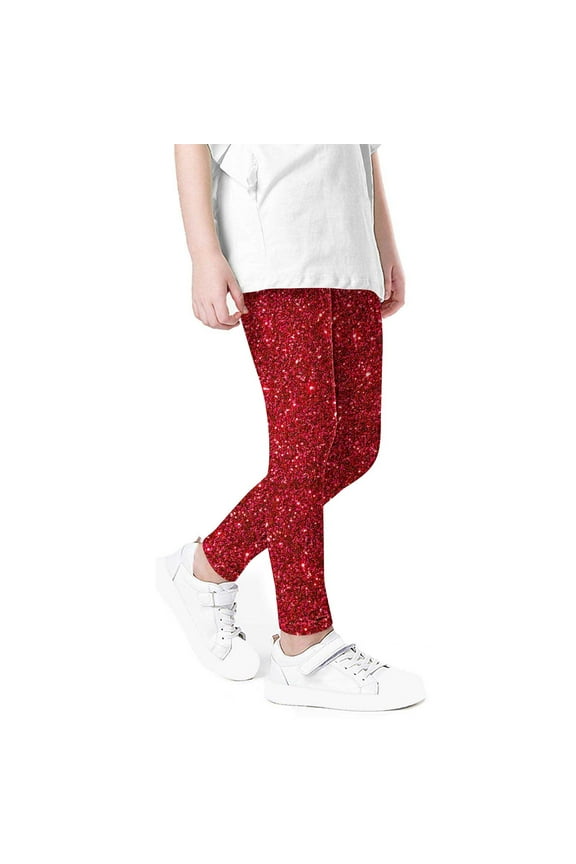 Girls' Glitter Leggings Sparkly Stretchy Comfortable Pants for Kids Dance Party Wear Red 5-6 Years