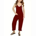 thumbnail image 1 of JSGEK Girls' Jumpsuit Sleeveless Loose Fit Overalls with Pockets Summer Clothes for Kids Wine 5 Years, 1 of 7
