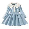 thumbnail image 1 of JSGEK Girls Knit Sweater Dress Long Sleeve Lapel Pullover Sweater Dress Blue 6 Years, 1 of 9