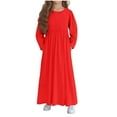 thumbnail image 1 of JSGEK Girls Maxi Dress Long Sleeve Casual Round Neck Solid Dresses Holiday Dress with Pockets Red 7 Years, 1 of 6