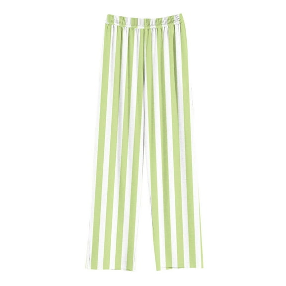JSGEK Girls' Striped Wide Leg Pants Loose Fit Elastic Waist Trousers Comfy Summer Beach Pants Green 8 Years