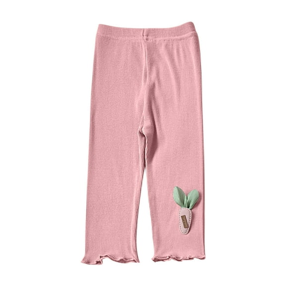 JSGEK Girls Summer Leggings Thin Elastic Waistband Soft Comfortable Breathable Stylish Cropped Pants Casual Wear Suitable for Daily Home Activities Kid's Fashionable Mid Pants Pink 2 Years