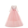 thumbnail image 1 of JSGEK Girls Tulle Dress Crewneck Long Sleeve Lace Dresses Formal Pageant Party Prom Maxi Dress Pink 130, 1 of 2