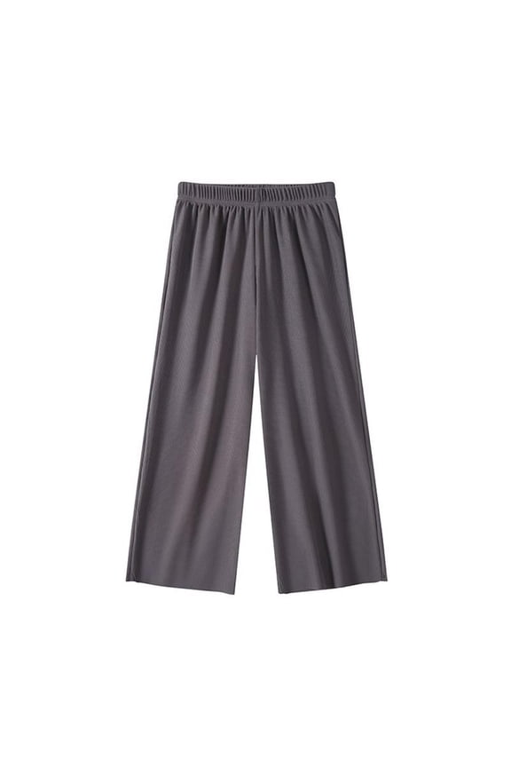 Girls' Wide Leg Pants Loose Fit High Waist Pleated Trousers Summer Beach Elastic Waist Cropped Pants Dark Gray 100