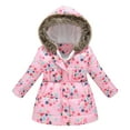 thumbnail image 1 of JSGEK Girls Winter Coat Floral Print Warm Padded Jacket Faux Fur Hood Thickened Outerwear Pink 12 Years, 1 of 8
