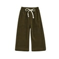 thumbnail image 1 of JSGEK Kids' Ribbed Corduroy Pants Wide Leg Drawstring Trousers for Boys Girls Toddler Baby Clothes Green 130, 1 of 5