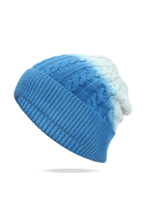 Knitted Pullover Hat Winter Light Body Two-layer Mixed Color Breathable Toe Cap Blue Free Size