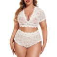 thumbnail image 1 of JSGEK Lace Lingerie for Women Plus Size Tummy Control Underwear Sexy Deep V Neck Short Sleeve Crop Top and Panties Set White XXXXL, 1 of 3