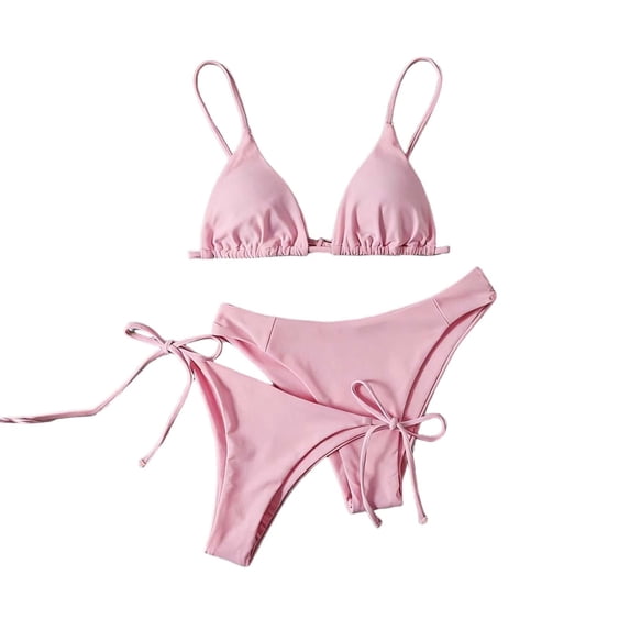 JSGEK Ladies Bikini Bathing Suit 3 Piece Ruched Padded Cups Perfect For Beach And Pool Use Premium Premium Pink L