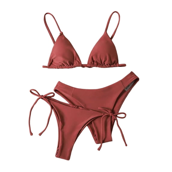 JSGEK Ladies Bikini Bathing Suit 3 Piece Ruched Padded Cups Perfect For Beach And Pool Use Premium Premium Red M
