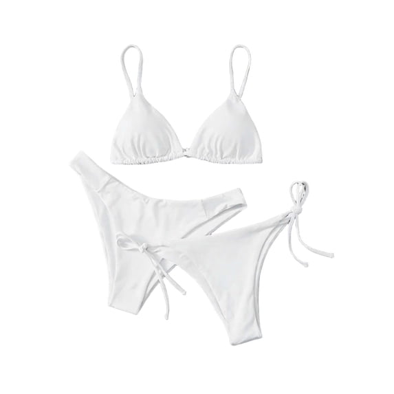 JSGEK Ladies Bikini Bathing Suit 3 Piece Ruched Padded Cups Perfect For Beach And Pool Use Premium Premium White M