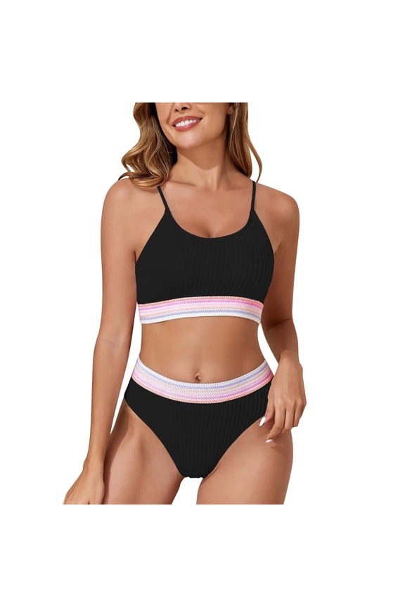 Ladies Bikini Bathing Suit Backless Flared No Underwire Stylish Bathing Suit For Women Premium Premium Black M