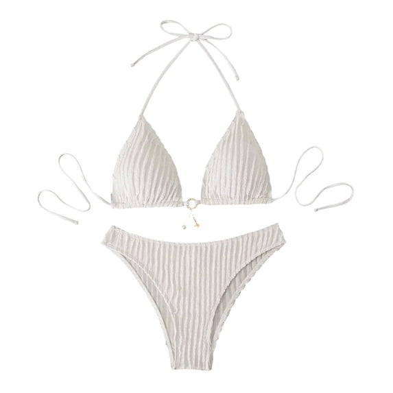 JSGEK Ladies Bikini Bathing Suit Bandeau Padded Cups 2 Piece Comfortable Swimwear For All Occasions Premium White L