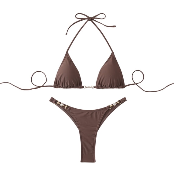 JSGEK Ladies Bikini Bathing Suit High Waist Tie Back Modest Fit Great For Water Sports And Leisure Premium Brown L