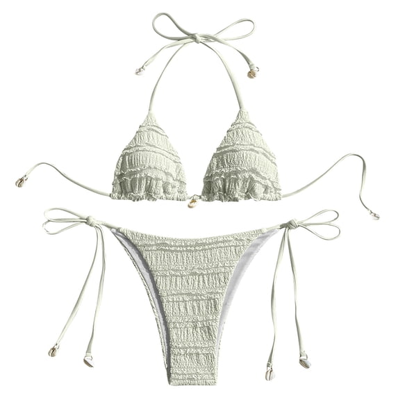 JSGEK Ladies Bikini Bathing Suit Padded Cups 3 Piece Ruched For Summer Swimming Activities Premium Premium Beige S