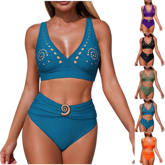JSGEK Ladies Two Piece Bathing Suit Pleated Modest Fit Pool Swimming Comfortable Swimwear For All Occasions Green L