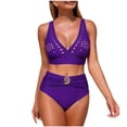 thumbnail image 1 of JSGEK Ladies Two Piece Bathing Suit Pleated Modest Fit Pool Swimming Comfortable Swimwear For All Occasions Purple XL, 1 of 5