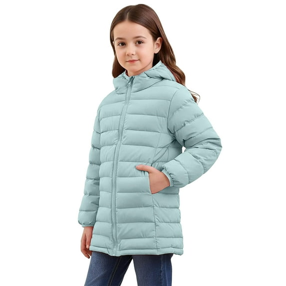 JSGEK Lightweight Down Jackets for Boys and Girls Hooded Design Long Sleeve Comfortable Winter Outerwear Casual Daily Wear Family Events Kids Clothing Green 8 Years
