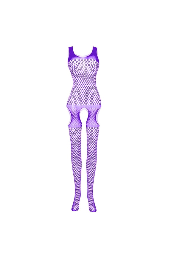 Lingerie Fishnet Bodysuit for Womens Bodystockings Open Crotch Fishnet Full Body Purple Free Size
