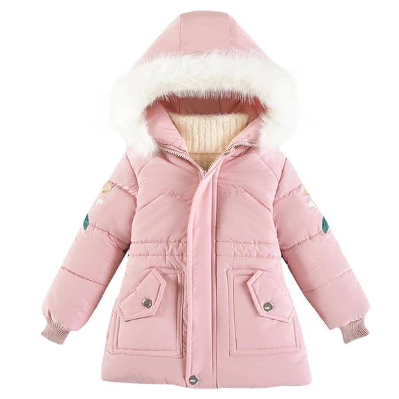 JSGEK Long-sleeved Warm Hooded Zipper Jacket Soft Comfortable Material Stylish Casual Look with Pockets Suitable for Daily Wear Outdoor Activities Fashionable Kids Outerwear Pink 5 Years