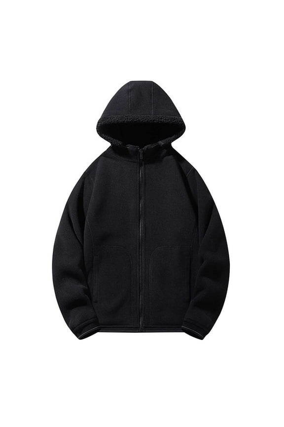 Loose Vintage Long Sleeve Hoodies Casual Clothes for Men Fluffy Fuzzy Sherpa Men's Outerwear Jacket Zip up Long Sleeve Black XXXL