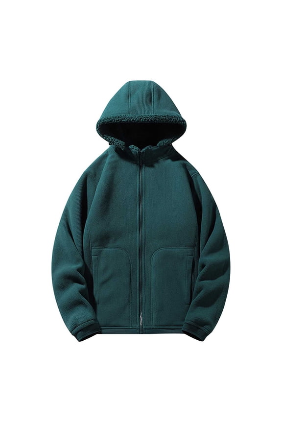 Loose Vintage Long Sleeve Hoodies Casual Clothes for Men Fluffy Fuzzy Sherpa Men's Outerwear Jacket Zip up Long Sleeve Green XXL