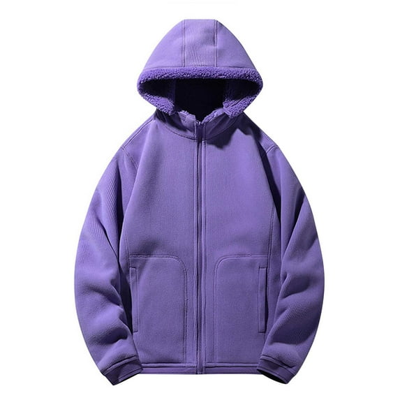 JSGEK Loose Vintage Long Sleeve Hoodies Casual Clothes for Men Fluffy Fuzzy Sherpa Men's Outerwear Jacket Zip up Long Sleeve Purple XXXL