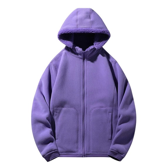 JSGEK Loose Vintage Long Sleeve Hoodies Casual Clothes for Men Fluffy Fuzzy Sherpa Men's Outerwear Jacket Zip up Long Sleeve Purple XXXXL