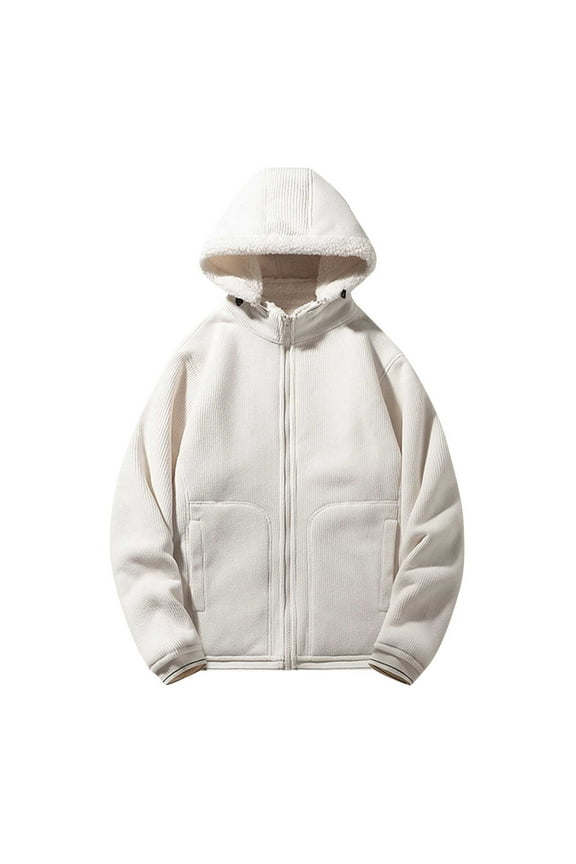 Loose Vintage Long Sleeve Hoodies Casual Clothes for Men Fluffy Fuzzy Sherpa Men's Outerwear Jacket Zip up Long Sleeve White XXXXL