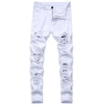 thumbnail image 1 of JSGEK Men's Cargo Sweatpants Ripped Jeans for Men Distressed Destroyed Pants Tapered Leg Male Trendy Slim Denim Regular Fit Comfort Jeans with Hole Fashion Trousers White L, 1 of 9