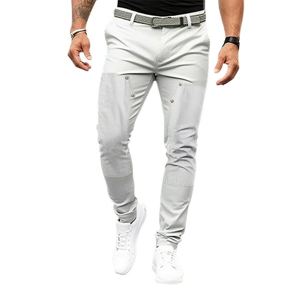 JSGEK Men's Chino Performance Pants Casual Business Solid Color Derssy Pants for Men Male Trendy Slim Fit Comfort Workwear Suit Pants Fashion Stretch Pants Trousers Gray L