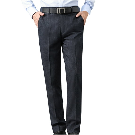 JSGEK Men's Chino Performance Pants Workwear Suit Pants Regular Fit Comfort Stretch Straight Leg Pants Trendy Male Fashion Casual Business Solid Color Derssy Pants for Men Trousers Blue XXXXXL