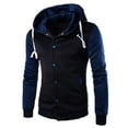 thumbnail image 1 of JSGEK Men's Fashion Casual Hooded Jacket Outdoor Button Down Single-breasted Pocket Patchwork Jacket Tooling Baseball Uniform Jacket with Drawstring Dark Blue M, 1 of 3