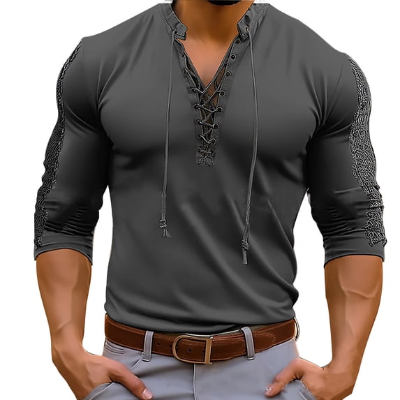 JSGEK Men's Henley Neck Shirts Long Sleeve Shirts Comfort Stand up Collared Male Retro Distressed Slim Fit Lightweight Casual 1/4 Button Pullover Trendy Fashion Gray XL