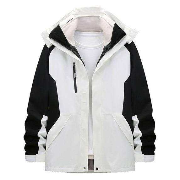 JSGEK Men's Outerwear Jacket Long Sleeve Zip up Hoodies Casual Clothes for Men Solid Color Clearance Long Sleeve Loose Vintage White XL