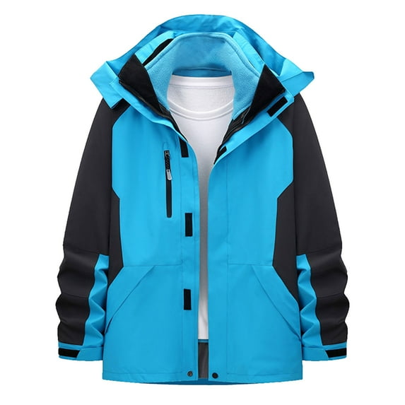 JSGEK Men's Outerwear Jacket Long Sleeve Zip up Hoodies Casual Clothes for Men Solid Color Long Sleeve Loose Vintage Sky Blue XXL