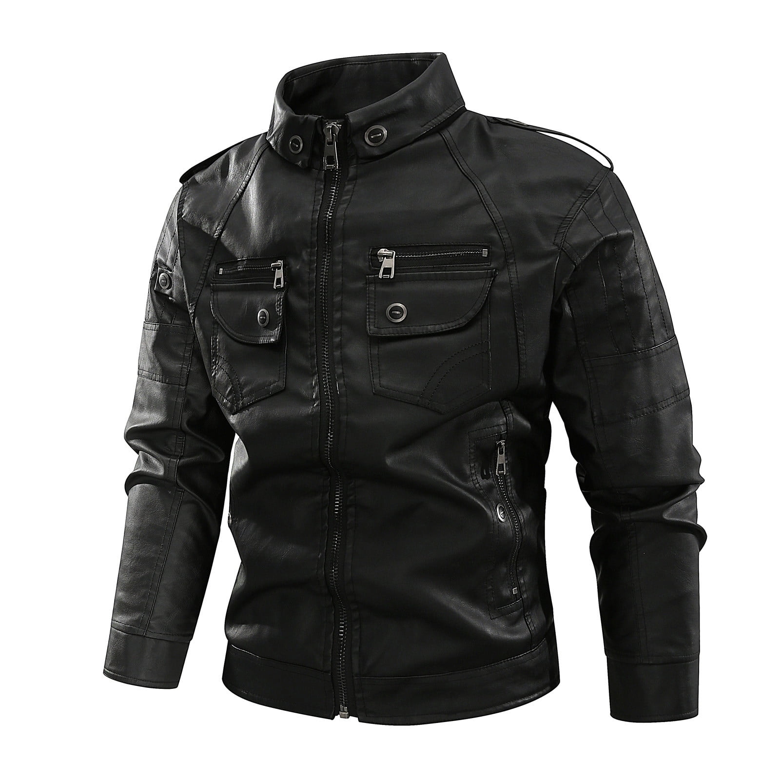 JSGEK Men's Outerwear Jacket for Motorcycle Rider Leather Coat Stand Collar Jacket Casual Clothes for Men PU Windbreaker Long Sleeve Clearance Loose JSGEK Men's Outerwear Jacket for Motorcycle Rider Leather Coat Stand Collar Jacket Casual Clothes for Men PU Windbreaker Long Sleeve Clearance Loose