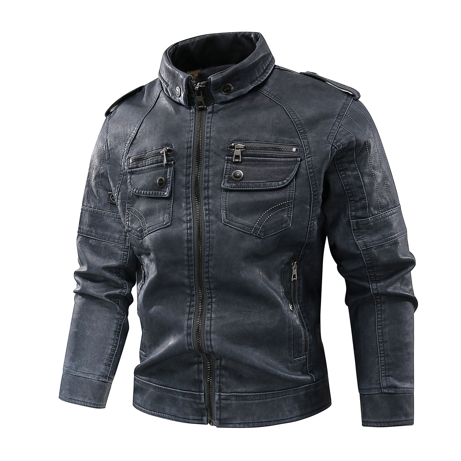 JSGEK Men's Outerwear Jacket for Motorcycle Rider Leather Coat Stand Collar Jacket Casual Clothes for Men PU Windbreaker Long Sleeve Clearance Loose JSGEK Men's Outerwear Jacket for Motorcycle Rider Leather Coat Stand Collar Jacket Casual Clothes for Men PU Windbreaker Long Sleeve Clearance Loose