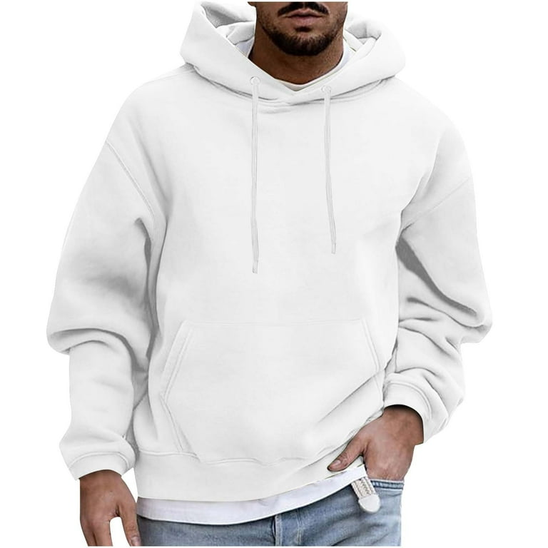 JSGEK Men s Plain Hoodies Long Sleeve Shirts Comfort Essentials Lightweight Causal Sweatshirt Solid Color Hooded Pullover Big and Tall Streetwear Fashion Male Trendy White XXXL Walmart