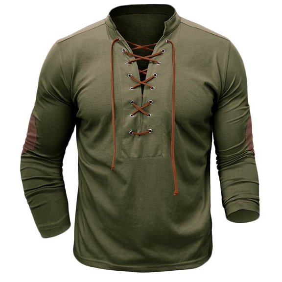 JSGEK Men's Plain Vintage Retro T Shirt Fashion V Neck Pullover Long Sleeve Shirts Comfort Lightweight Basic Tees Trendy Classic Fit Casual Solid Color Male Army Green XXL