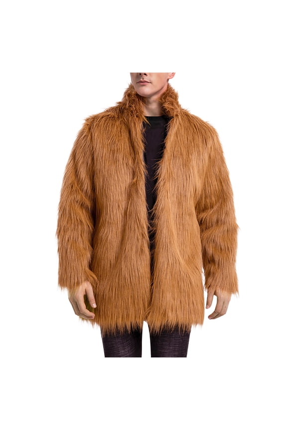 Overcoat Jacket Thicken Outerwear Coat Casual Clothes for Men Fluffy Soft Winter Warm Cardigan Parka Heavyweight Thermal Lined Men's Warm Faux Fur Coat Loose Overcoat Jacket Yellow S