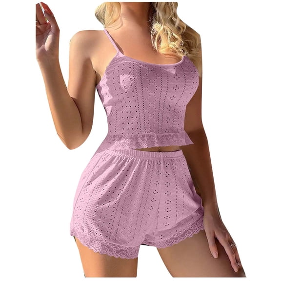 JSGEK Pajamas Set for Women Lace Modal Cami Cute Shorts Lingerie Sets Sleepwear Sweetness Camisole Lounge Nightwear V Neck Pink S