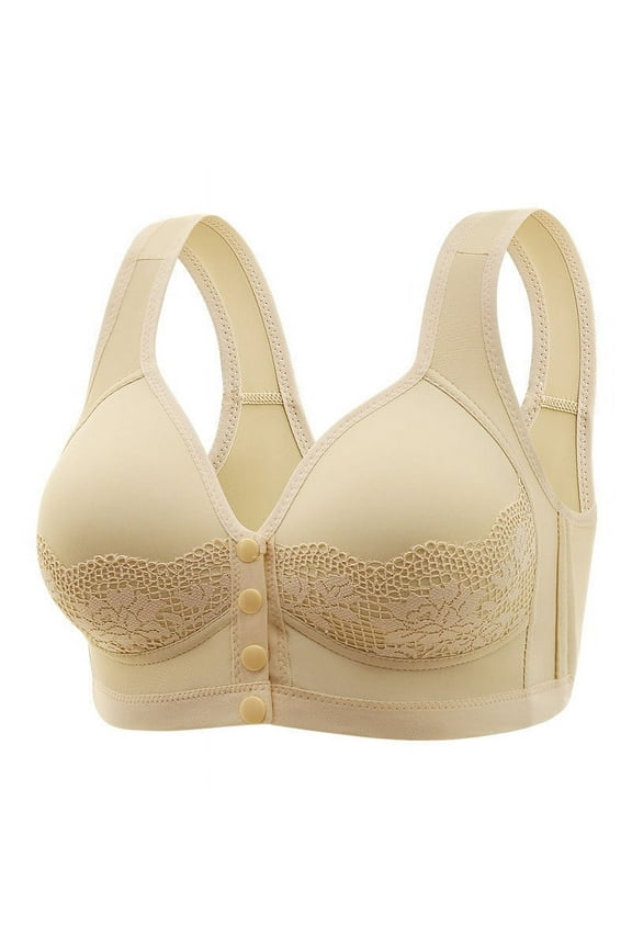 Plunge Everyday Bras Comfort Front Buckel Lightly Lined Bra for Women Plus Size Bra Full Coverage Trendy Fashion Beige XL Bra for Ladies