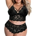 thumbnail image 1 of JSGEK Plus Size Lingerie Set for Women High Waisted Bra and Panty Set Criss-Cross Lace Bralette Sets 2 Piece Underwear Black XXXXL, 1 of 2