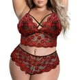 thumbnail image 1 of JSGEK Plus Size Lingerie Set for Women High Waisted Bra and Panty Set Criss-Cross Lace Bralette Sets 2 Piece Underwear Red L, 1 of 3